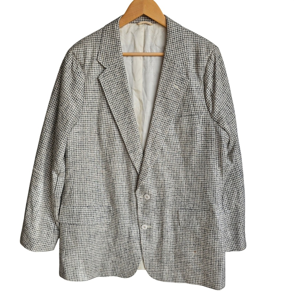 Vintage Christian Dior Monsieur Houndstooth Tweed Silk Blazer Oversized Mens 40*